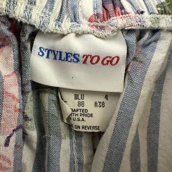 Styles To Go Womens Vintage 90s Midi Skirt Size 4 Blue Stripe Floral Pockets - Picture 5 of 10